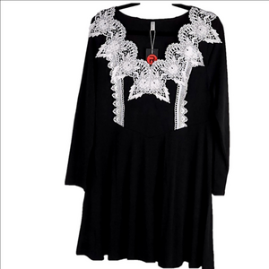 Black Dress with White Lace Detail Size 14